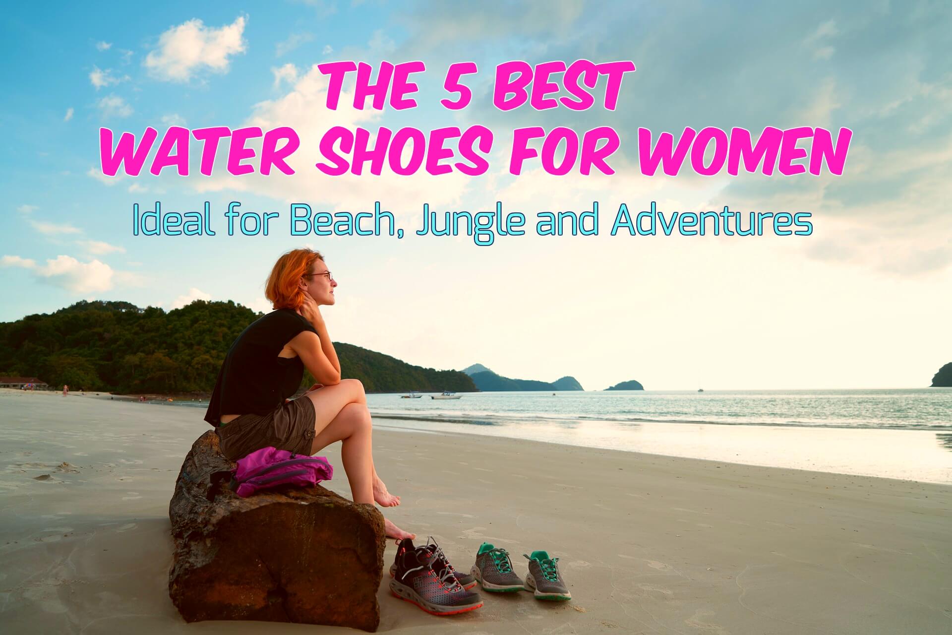 traveler woman sitting on the beach with shoes
